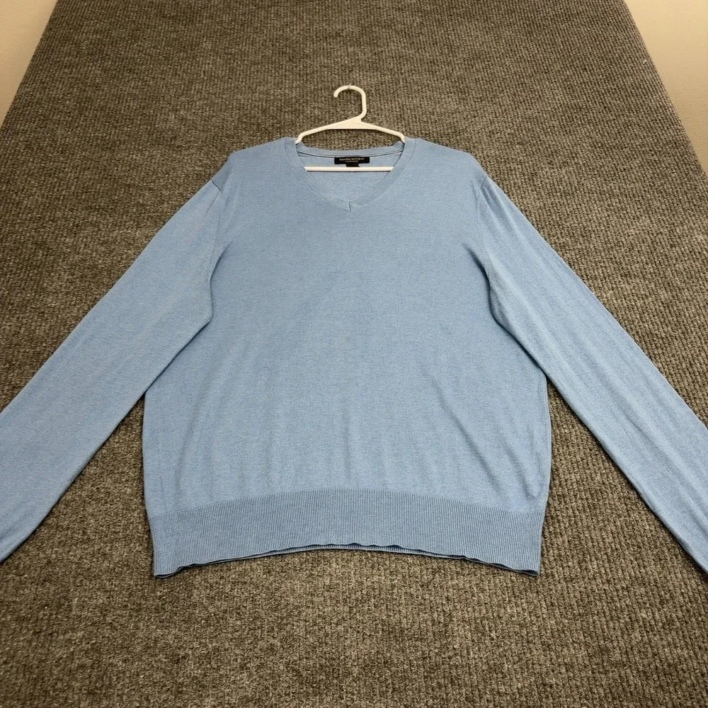 Banana Republic Sweater Mens L‎ Blue Silk Cotton V Neck Pullover Casual Classic